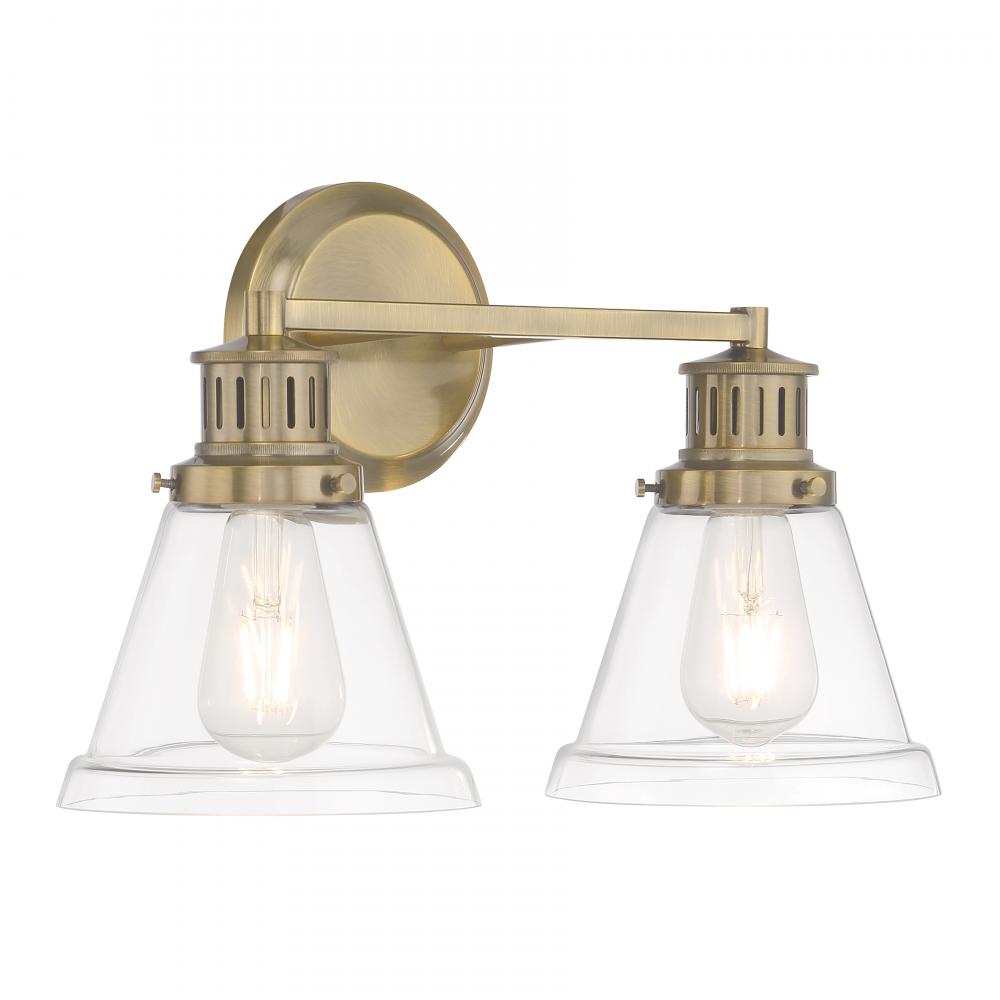 Alden 16.25'' Wide 2-Light Vanity Light- Antique Brass, Clear