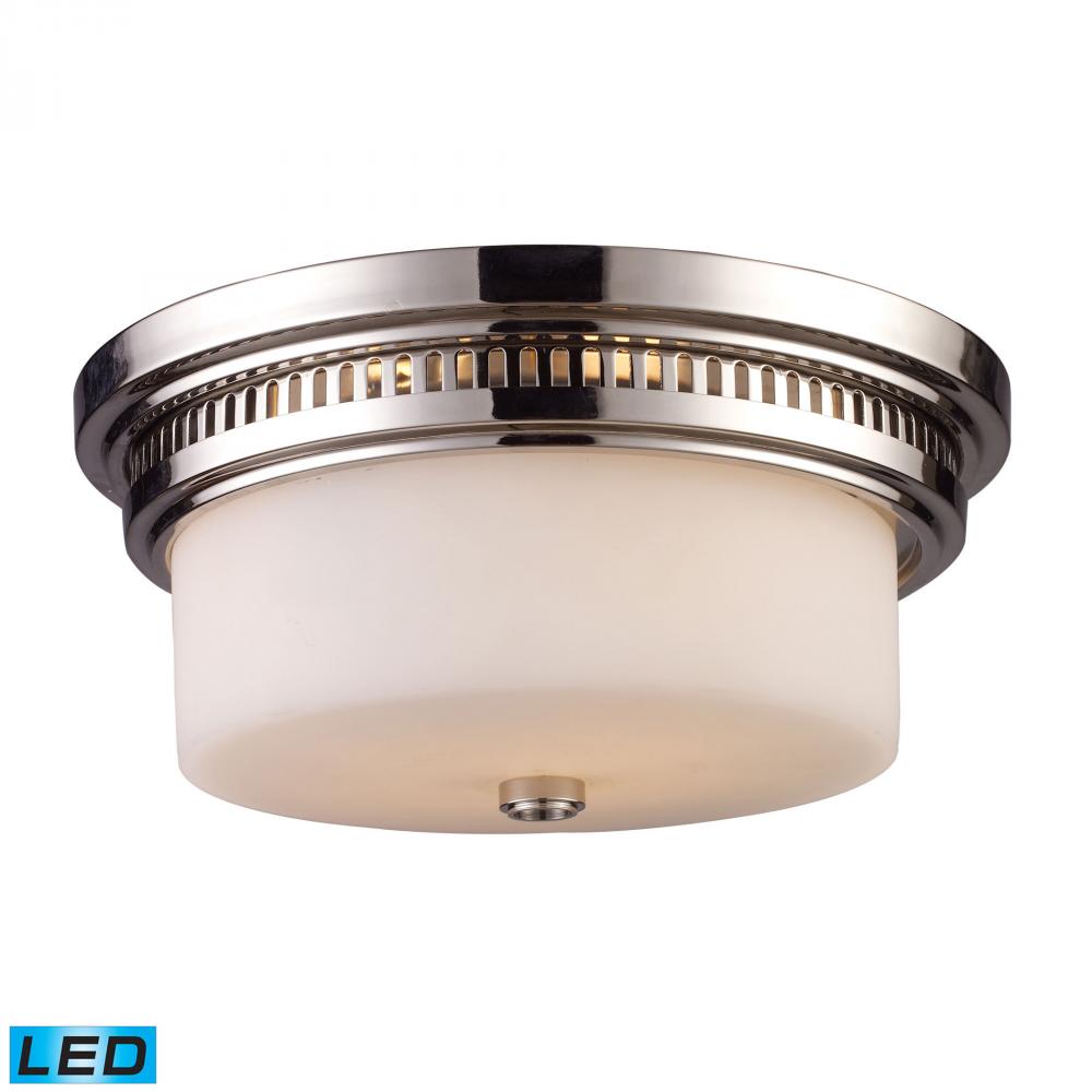 Chadwick 2-Light Flush Mount in Polished Nickel with White Glass - Includes LED Bulbs