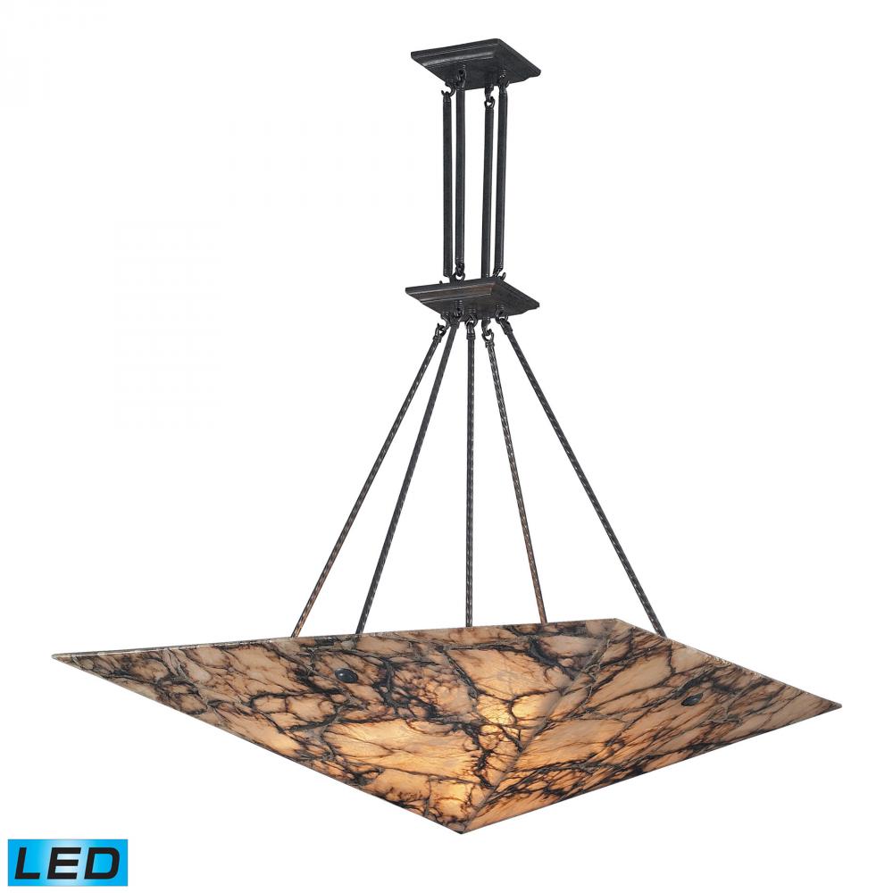 Imperial Granite 9-Light Pendant in Antique Brass with Stone Shade - Includes LED Bulbs